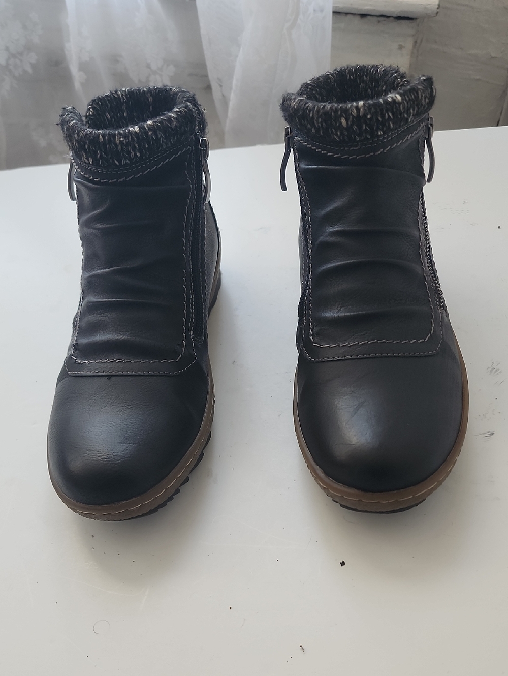 Spring Step Black Ankle Booties with Knit Cuff